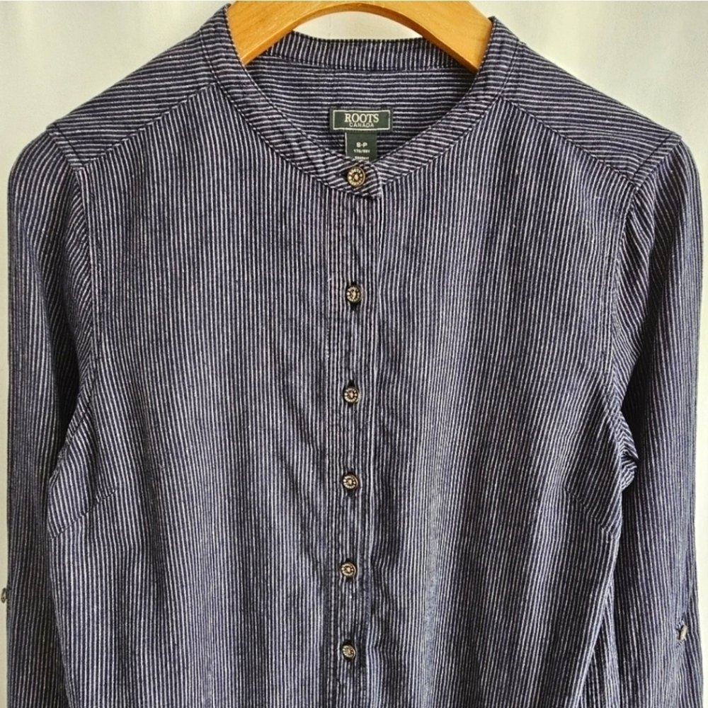 🇨🇦 Roots Navy Blue Stripe Hemp Shirt Dress - Picture 7 of 16